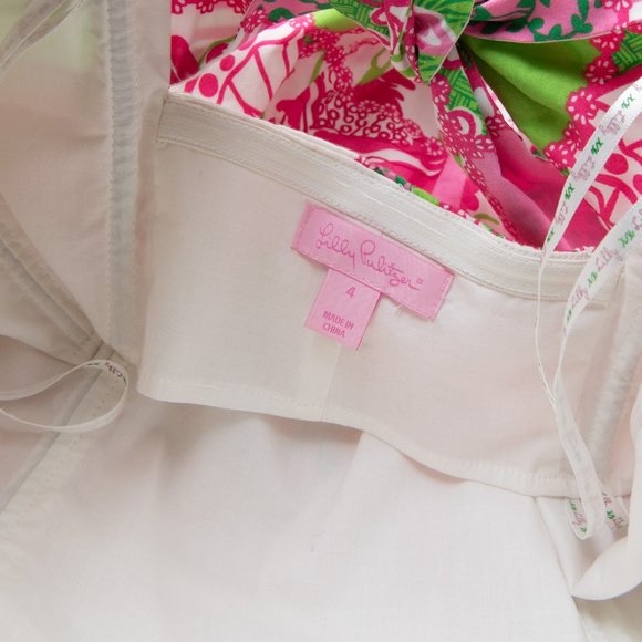Lilly Pulitzer Franco Mini Dress Strapless Patchtastic Pattern Pink Green Size 4 - Picture 3 of 6